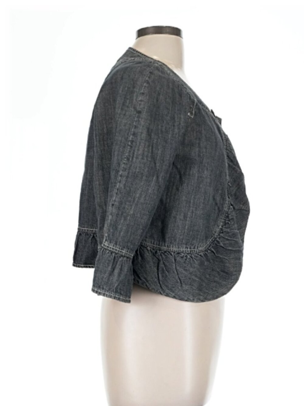Denim Cropped Ruffle Jacket - Picture 5 of 6